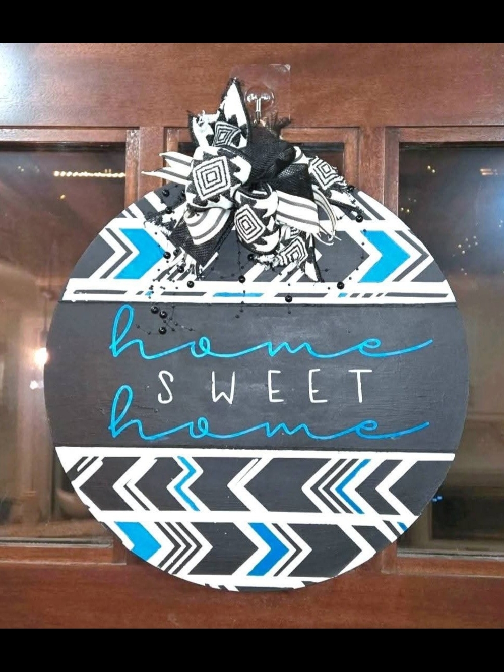 Home Sweet Home Round Wooden Wall Sign - Black & Blue